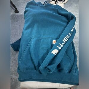 MENS LARGE BLUE CARHARTT SWEATSHIRT WITH HOOD!
